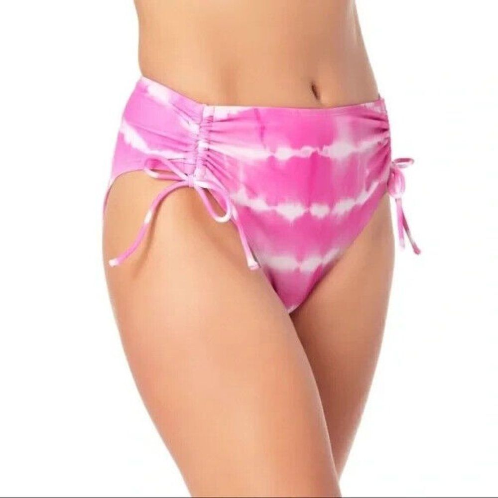 California Waves Juniors Tie-Dyed High-Waist Swim Bottoms Pink Large NWT